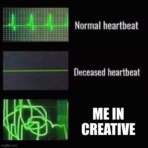mincraft | ME IN CREATIVE | image tagged in heartbeat rate | made w/ Imgflip meme maker