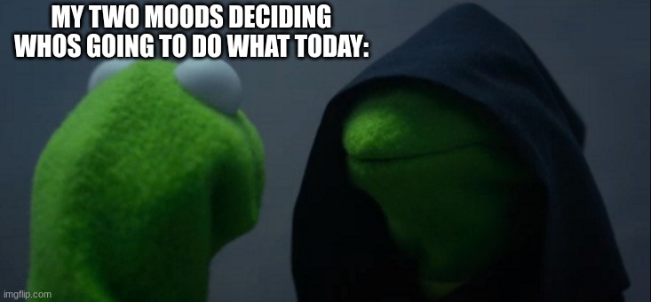 Evil Kermit | MY TWO MOODS DECIDING WHOS GOING TO DO WHAT TODAY: | image tagged in memes,evil kermit | made w/ Imgflip meme maker