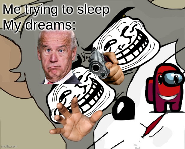 Who else has this problem | Me trying to sleep; My dreams: | image tagged in memes,unsettled tom | made w/ Imgflip meme maker