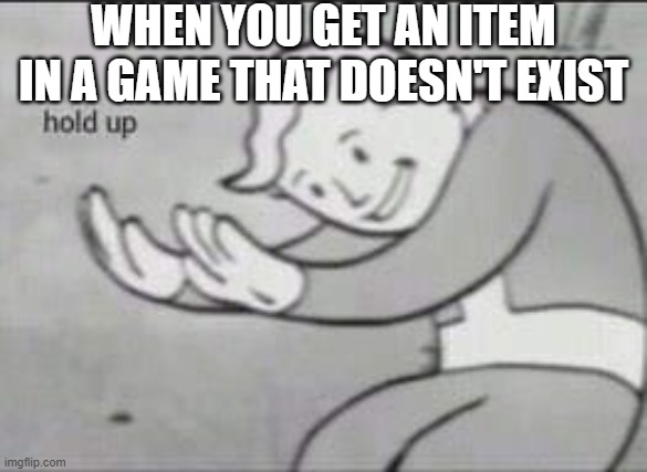 This has happened to me | WHEN YOU GET AN ITEM IN A GAME THAT DOESN'T EXIST | image tagged in fallout hold up | made w/ Imgflip meme maker