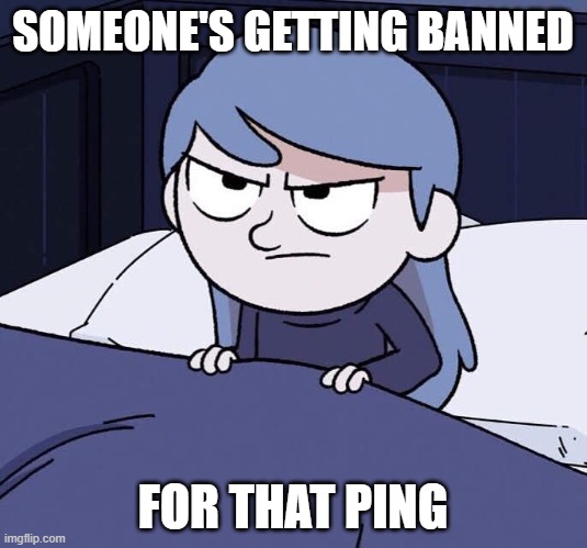 Midnight ping | SOMEONE'S GETTING BANNED; FOR THAT PING | image tagged in annoyed hilda | made w/ Imgflip meme maker