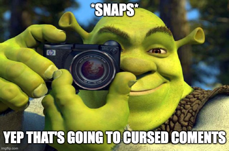 shrek camera | *SNAPS* YEP THAT'S GOING TO CURSED COMENTS | image tagged in shrek camera | made w/ Imgflip meme maker