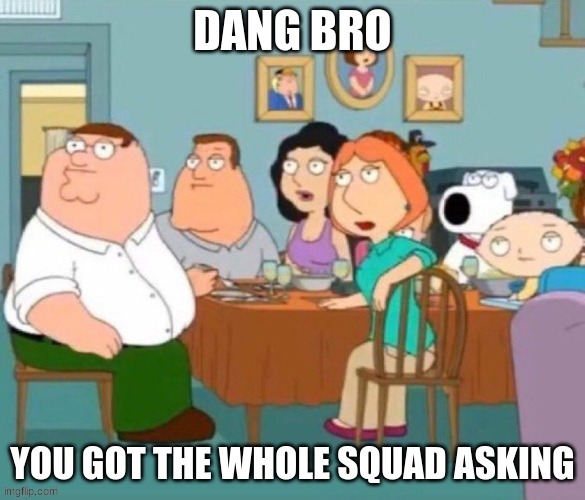 image tagged in dang bro you got the whole squad asking | made w/ Imgflip meme maker