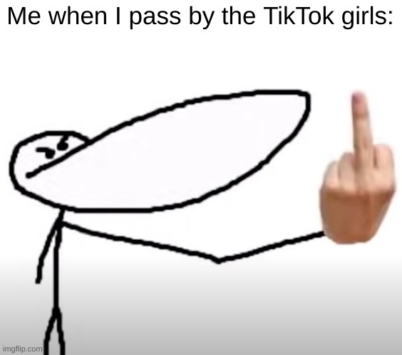 All they do is tik-tok dances in the middle of the cafeteria and do weird trends | Me when I pass by the TikTok girls: | image tagged in stick figure jerking someone | made w/ Imgflip meme maker