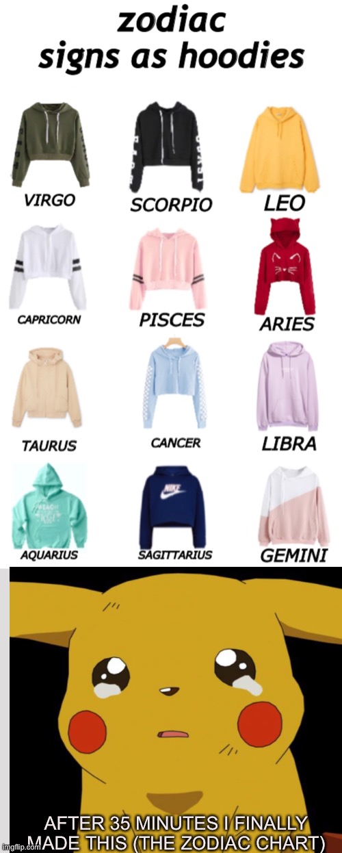 MY MASTERPIECE IS DONE (no mean) additional notes : this is girls clothing this was meant for girls XD I will make one for boys | AFTER 35 MINUTES I FINALLY MADE THIS (THE ZODIAC CHART) | image tagged in yay,this took forever,forever | made w/ Imgflip meme maker