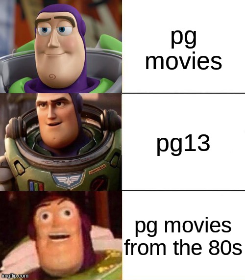 Better, best, blurst lightyear edition | pg movies; pg13; pg movies from the 80s | image tagged in better best blurst lightyear edition | made w/ Imgflip meme maker