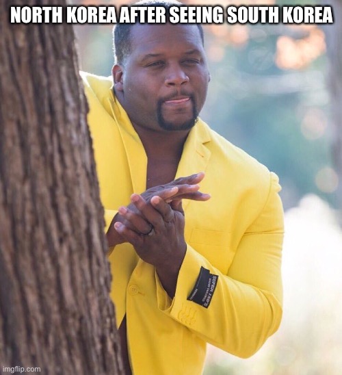 Black guy hiding behind tree | NORTH KOREA AFTER SEEING SOUTH KOREA | image tagged in black guy hiding behind tree | made w/ Imgflip meme maker