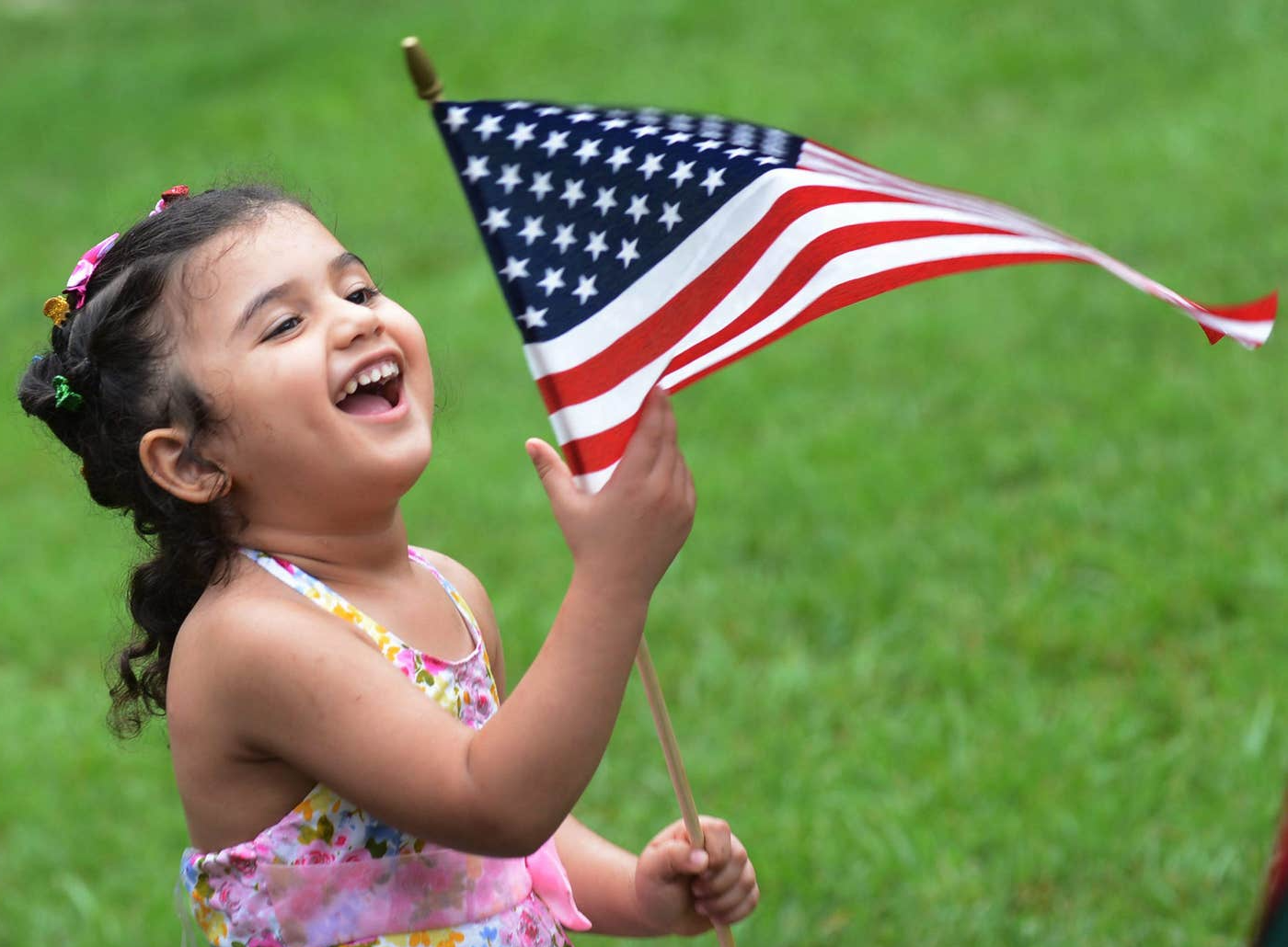 Little girl American Flag God Bless America USA Blank Meme Template