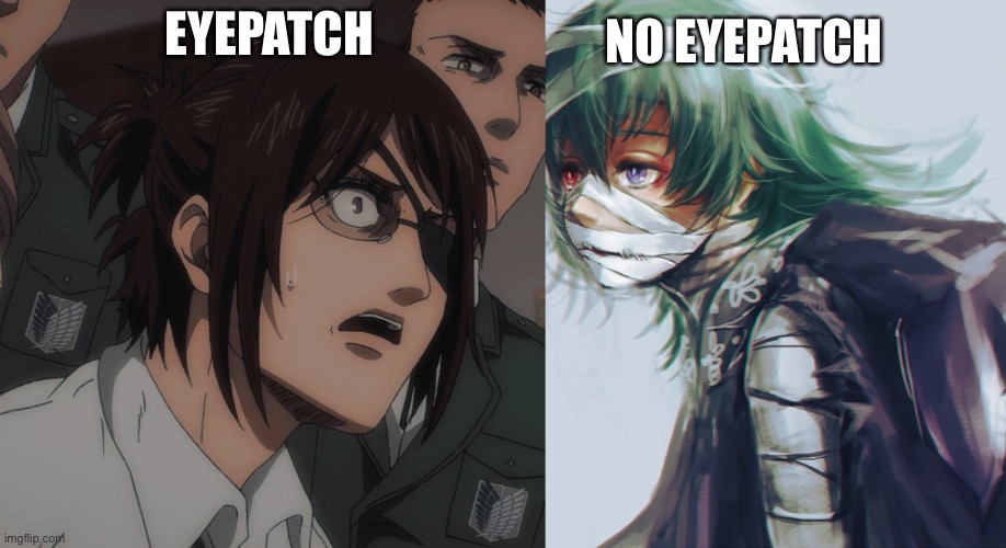 EYEPATCH NO EYEPATCH | image tagged in hange zoe | made w/ Imgflip meme maker