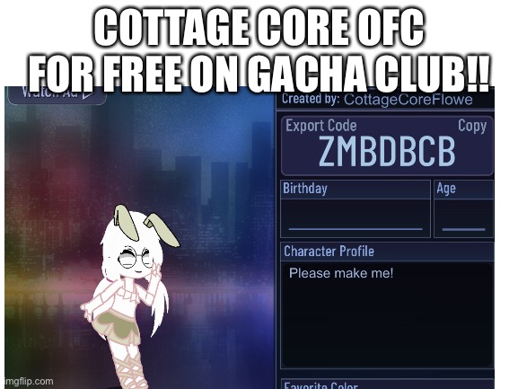  COTTAGE CORE OFC FOR FREE ON GACHA CLUB!! | image tagged in gacha club,free candy | made w/ Imgflip meme maker