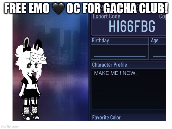 EMO oc | FREE EMO 🖤 OC FOR GACHA CLUB! | image tagged in gacha club | made w/ Imgflip meme maker
