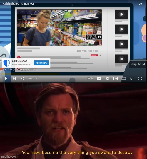 this add is evil | image tagged in obi wan swore destroy | made w/ Imgflip meme maker