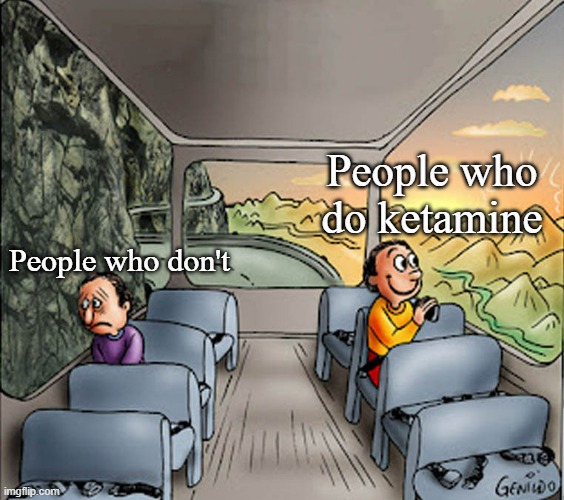 ketamine | People who do ketamine; People who don't | image tagged in two guys on a bus | made w/ Imgflip meme maker