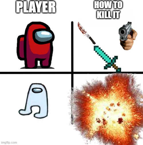 kill it | PLAYER; HOW TO
KILL IT | image tagged in among us | made w/ Imgflip meme maker