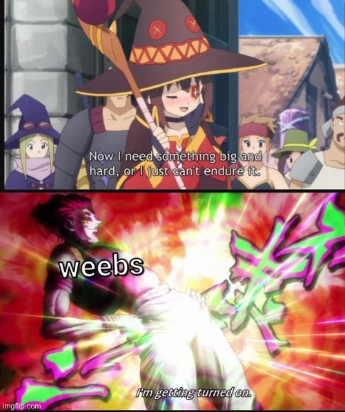 By something big and hard she means something she can explode | image tagged in anime,megumin | made w/ Imgflip meme maker