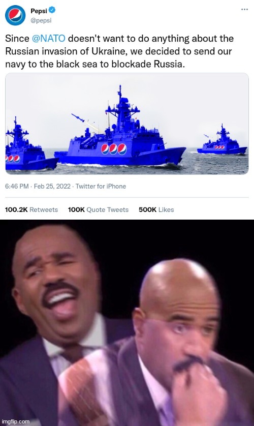 pepsi navy | image tagged in pepsi,russia,steve harvey laughing serious | made w/ Imgflip meme maker