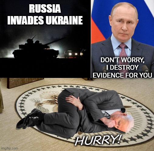 What are they hidin' about Hunter Biden? | RUSSIA INVADES UKRAINE; DON'T WORRY, I DESTROY EVIDENCE FOR YOU; HURRY! | image tagged in hunter,joe biden,vladimir putin,ukraine | made w/ Imgflip meme maker