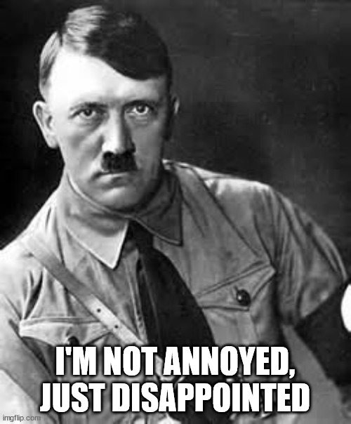 Adolf Hitler | I'M NOT ANNOYED, JUST DISAPPOINTED | image tagged in adolf hitler | made w/ Imgflip meme maker