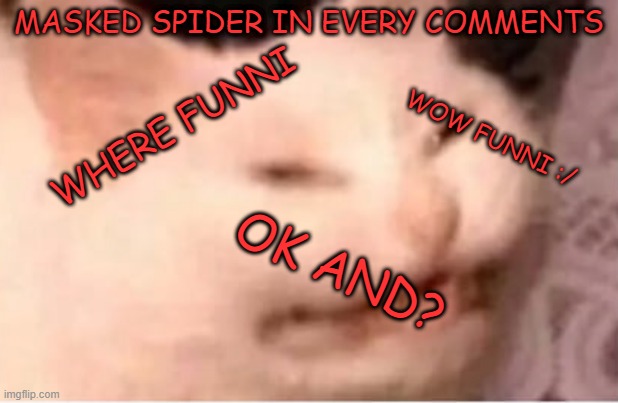 e w | MASKED SPIDER IN EVERY COMMENTS; WHERE FUNNI; WOW FUNNI :/; OK AND? | image tagged in e w | made w/ Imgflip meme maker