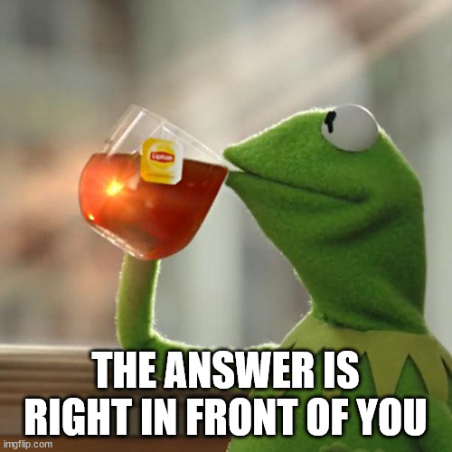 But That's None Of My Business Meme | THE ANSWER IS RIGHT IN FRONT OF YOU | image tagged in memes,but that's none of my business,kermit the frog | made w/ Imgflip meme maker