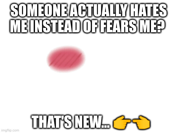 Blank White Template | SOMEONE ACTUALLY HATES ME INSTEAD OF FEARS ME? THAT'S NEW... ?? | image tagged in blank white template | made w/ Imgflip meme maker