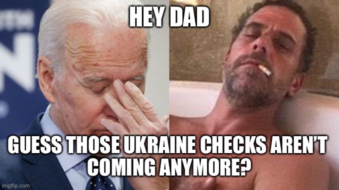 Hunter Ukraine check | HEY DAD; GUESS THOSE UKRAINE CHECKS AREN’T 
COMING ANYMORE? | image tagged in hunter dreeeeeam | made w/ Imgflip meme maker