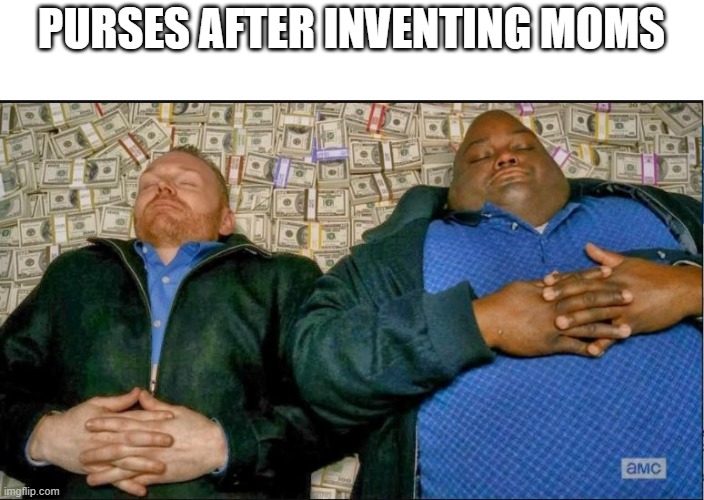 yes | PURSES AFTER INVENTING MOMS | image tagged in breaking bad money nap | made w/ Imgflip meme maker
