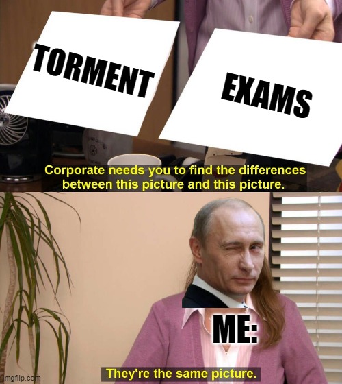 They are the same picture | TORMENT; EXAMS; ME: | image tagged in they are the same picture | made w/ Imgflip meme maker