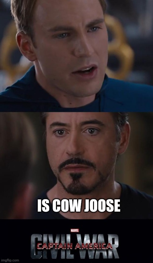Marvel Civil War Meme | IS COW JOOSE | image tagged in memes,marvel civil war | made w/ Imgflip meme maker