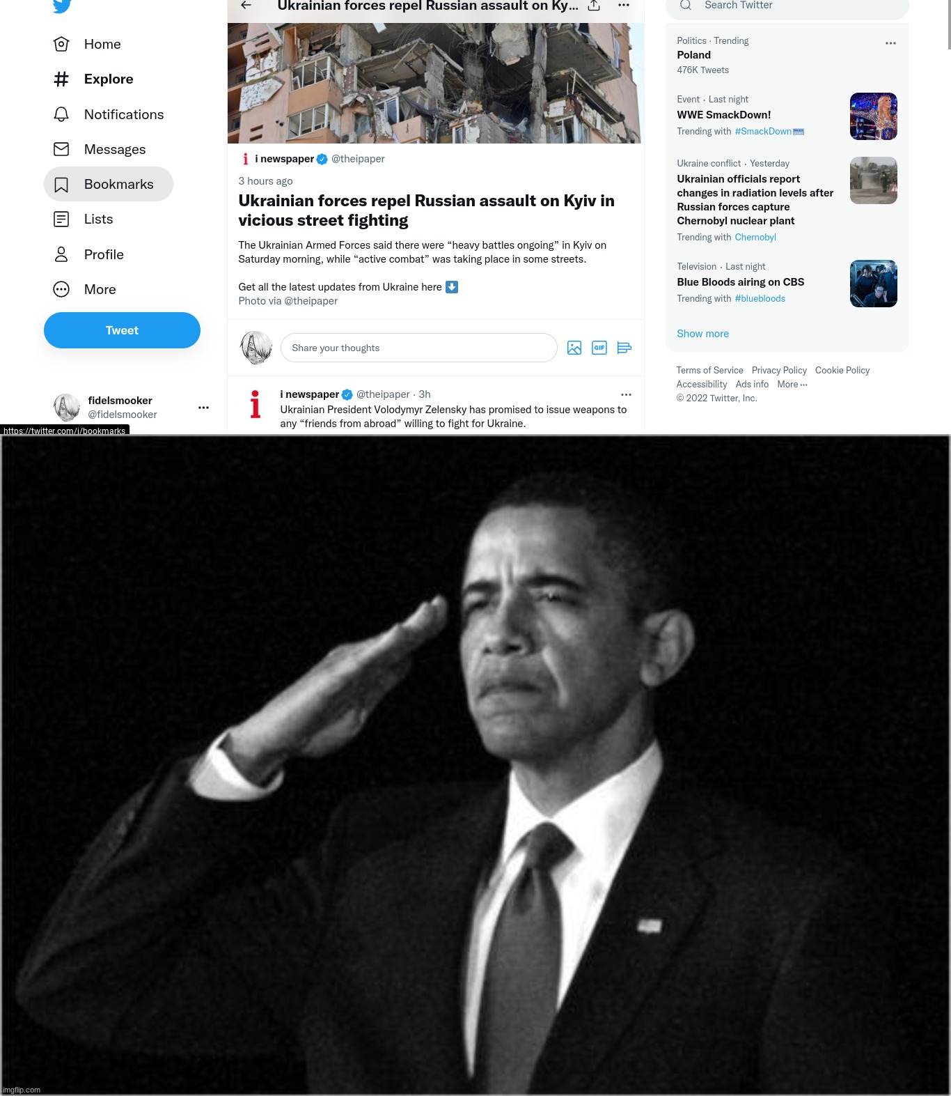 Go Ukraine | image tagged in obama-salute,ukraine,russia | made w/ Imgflip meme maker