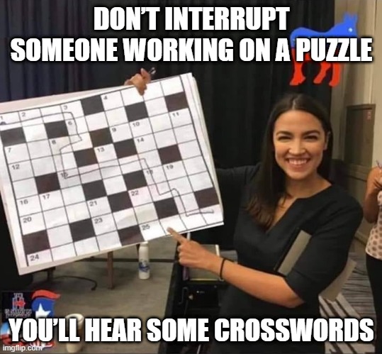 Especially from Her | DON’T INTERRUPT SOMEONE WORKING ON A PUZZLE; YOU’LL HEAR SOME CROSSWORDS | image tagged in alexandria cortez - puzzle master | made w/ Imgflip meme maker