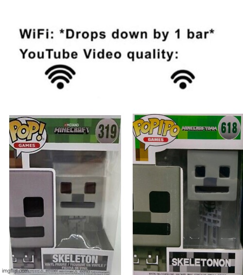 Wifi drops by 1 bar | image tagged in wifi drops,minecraft,skeleton | made w/ Imgflip meme maker