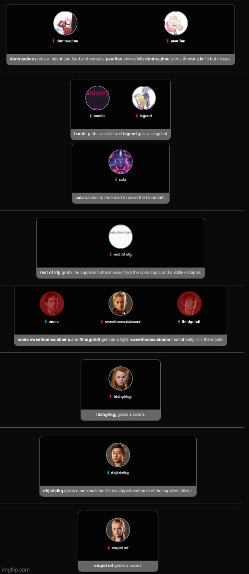 sfg hunger games! day 1 (ask if i should advance towards the next day) | made w/ Imgflip meme maker
