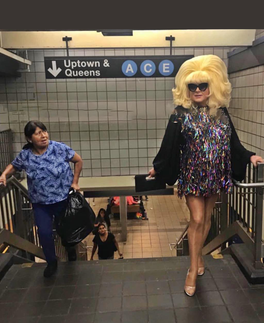 High Quality lady bunny subway stairs Blank Meme Template