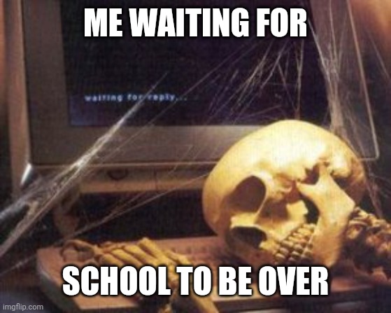 Ughh | ME WAITING FOR; SCHOOL TO BE OVER | image tagged in skeleton computer | made w/ Imgflip meme maker