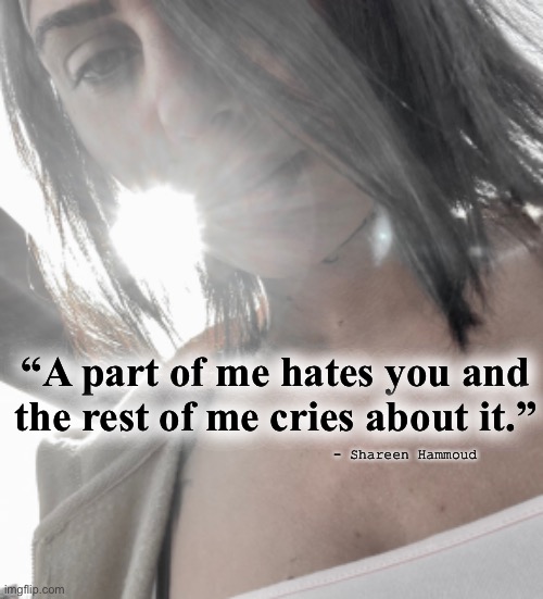 Love | “A part of me hates you and the rest of me cries about it.”; - Shareen Hammoud | image tagged in hunger,love,abuse,mental health,awareness,law | made w/ Imgflip meme maker