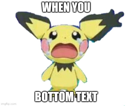 Poggers | WHEN YOU; BOTTOM TEXT | image tagged in crying pichu transparent,bottom text,oh wow are you actually reading these tags | made w/ Imgflip meme maker