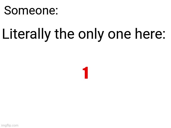 1 | Someone:; Literally the only one here:; 1 | image tagged in blank white template,funny,memes,numbers,am i the only one around here,1 | made w/ Imgflip meme maker