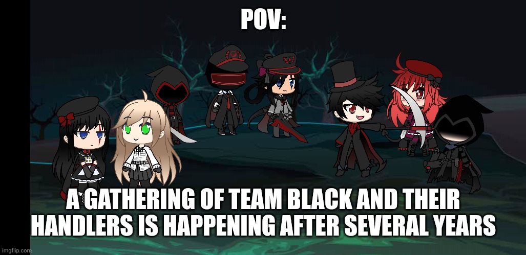 No joke, Bambi, or op ocs allowed! Have fun! | POV:; A GATHERING OF TEAM BLACK AND THEIR HANDLERS IS HAPPENING AFTER SEVERAL YEARS | made w/ Imgflip meme maker