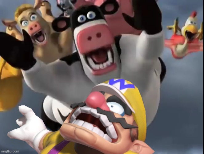 Oits and his barnyard friends fell on Wario then Wario dies.mp3 | image tagged in wario dies,wario,barnyard,back at the barnyard,animals,crossover | made w/ Imgflip meme maker