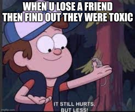 It still hurts, but less! | WHEN U LOSE A FRIEND
THEN FIND OUT THEY WERE TOXIC | image tagged in it still hurts but less gravity falls | made w/ Imgflip meme maker