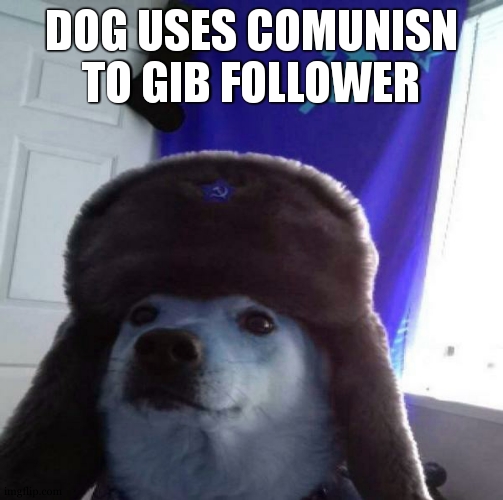 Russian Doge | DOG USES COMUNISN TO GIB FOLLOWER | image tagged in russian doge | made w/ Imgflip meme maker