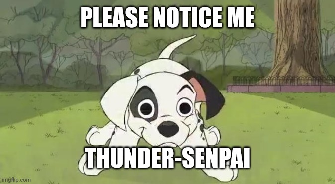 Patch's yandere face | PLEASE NOTICE ME; THUNDER-SENPAI | image tagged in disney,yandere | made w/ Imgflip meme maker