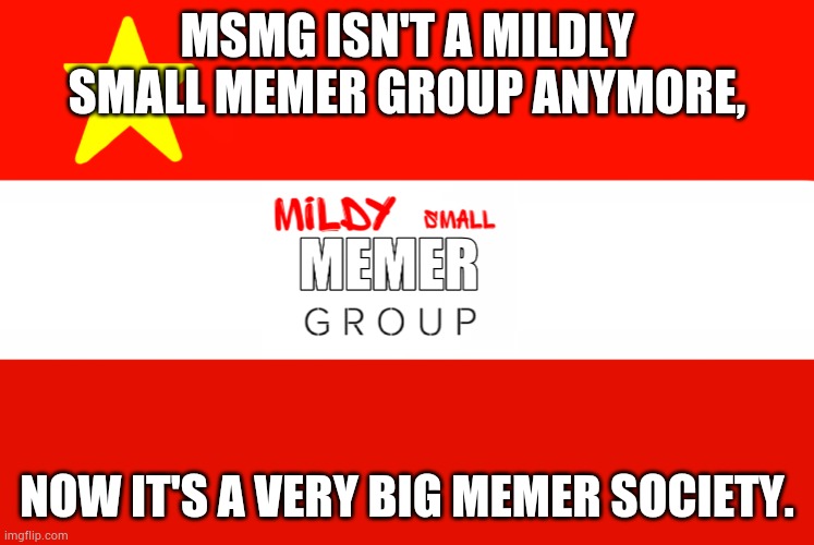 MSmg flag | MSMG ISN'T A MILDLY SMALL MEMER GROUP ANYMORE, NOW IT'S A VERY BIG MEMER SOCIETY. | image tagged in msmg flag | made w/ Imgflip meme maker