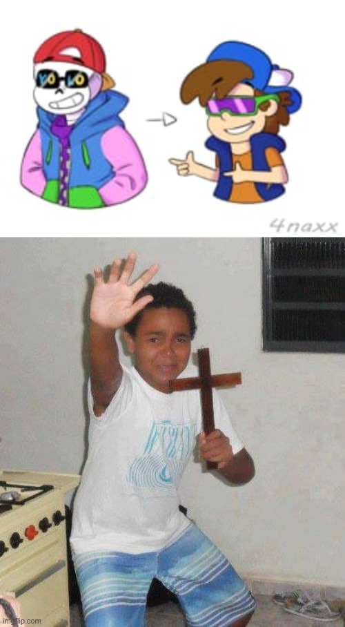 please no | image tagged in kid with cross | made w/ Imgflip meme maker