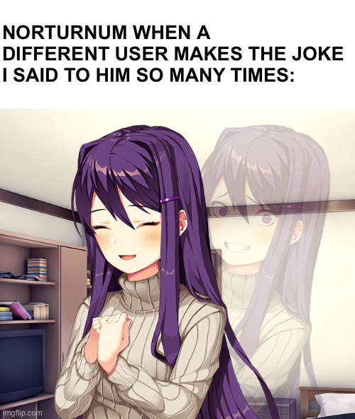 Yuri | NORTURNUM WHEN A DIFFERENT USER MAKES THE JOKE I SAID TO HIM SO MANY TIMES: | image tagged in yuri | made w/ Imgflip meme maker