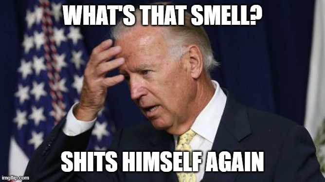 Joe Biden worries | WHAT'S THAT SMELL? SHITS HIMSELF AGAIN | image tagged in joe biden worries | made w/ Imgflip meme maker