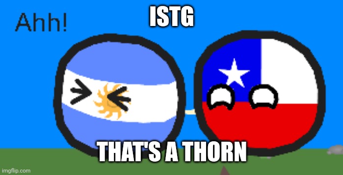 Argentinaball getting pierced | ISTG; THAT'S A THORN | image tagged in argentinaball getting pierced | made w/ Imgflip meme maker