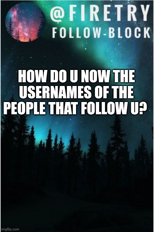 Howww? | HOW DO U NOW THE USERNAMES OF THE PEOPLE THAT FOLLOW U? | image tagged in my template | made w/ Imgflip meme maker