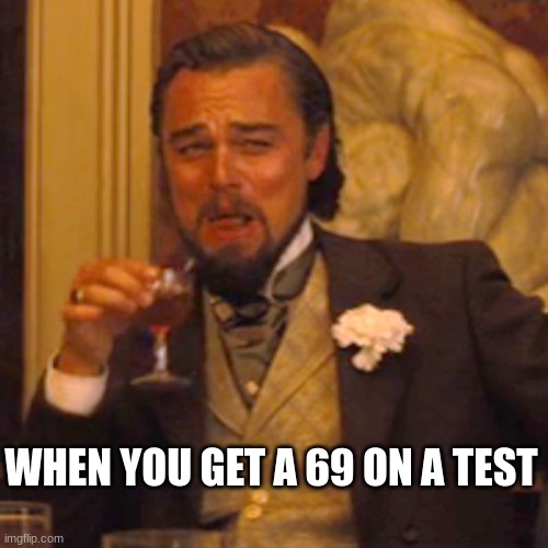 greatest accomplishment | WHEN YOU GET A 69 ON A TEST | image tagged in memes,laughing leo,lmao | made w/ Imgflip meme maker